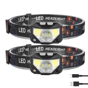 2 Pack of Rechargeable Motion Sensor Headlamps with 6 Light Modes COB XPG Headlight Flashlight for Fishing Running Camping Hiking
