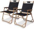 Aluminum Alloy Folding Chair 2 PCS Wood Grain Camping Chair, Portable Leisure Fishing Stool;  Support 265lbs