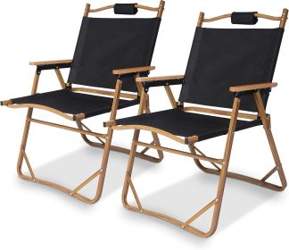Aluminum Alloy Folding Chair 2 PCS Wood Grain Camping Chair, Portable Leisure Fishing Stool;  Support 265lbs