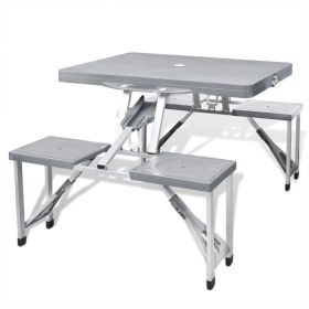 Foldable Camping Table Set with 4 Stools Aluminum Extra Light, Gray