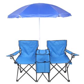 Double Folding Chairs w/Umbrella Mini Table Beverage Holder
