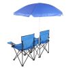 Double Folding Chairs w/Umbrella Mini Table Beverage Holder