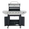 4 Burner Propane Barbecue Grill, Stainless Steel with Side Burner and Thermometer for Outdoor BBQ, Camping