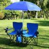 Double Folding Chairs w/Umbrella Mini Table Beverage Holder