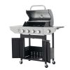4 Burner Propane Barbecue Grill, Stainless Steel with Side Burner and Thermometer for Outdoor BBQ, Camping