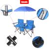 Double Folding Chairs w/Umbrella Mini Table Beverage Holder
