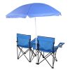 Double Folding Chairs w/Umbrella Mini Table Beverage Holder