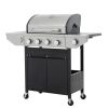 4 Burner Propane Barbecue Grill, Stainless Steel with Side Burner and Thermometer for Outdoor BBQ, Camping