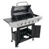 4 Burner Propane Barbecue Grill, Stainless Steel with Side Burner and Thermometer for Outdoor BBQ, Camping