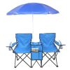 Double Folding Chairs w/Umbrella Mini Table Beverage Holder