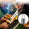 Stainless Steel BBQ Grill Tool Kit, Utensil Accessories with Spatula, Tongs, Fork, Knife, Brush, Pepper & Salt Shaker Bottle, Skewers for Corn