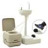 Portable Camping Toilet 2.6+2.6 gal and Handwash Stand 5.3-gal Set Gray