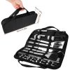 Stainless Steel BBQ Grill Tool Kit, Utensil Accessories with Spatula, Tongs, Fork, Knife, Brush, Pepper & Salt Shaker Bottle, Skewers for Corn