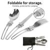 1pcs  Ultralight Stainless Steel Fork, Spoon Tableware, Foldable. Set Of Dishes For Camping - Cooking