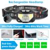 2 Pack of Rechargeable Motion Sensor Headlamps with 6 Light Modes COB XPG Headlight Flashlight for Fishing Running Camping Hiking