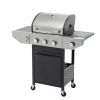 Propane Grill 3 Burner Barbecue Grill Stainless Steel Gas Grill with Side Burner and Thermometer for Outdoor BBQ, Camping