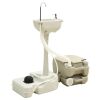 Portable Camping Toilet 2.6+2.6 gal and Handwash Stand 5.3-gal Set Gray