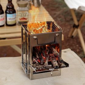 Wood Burning Camp Stove Stainless Steel Folding Camp Stove (Small: 210*200*270mm)