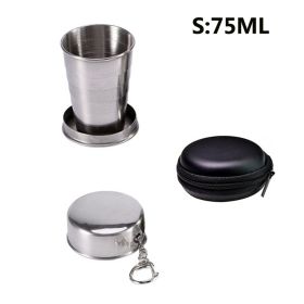 Stainless Steel Folding Collapsible Cup; Ultralight Travel Cup; Cup With Keychain (size: S 75ML)