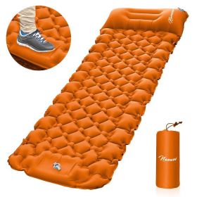 Inflatable pad foot pedal light portable outdoor camping inflatable mattress (orange,green: Orange)