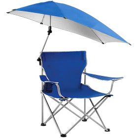 Foldable Beach Chair with Detachable Umbrella and Adjustable Armrest (orange,green: Blue)