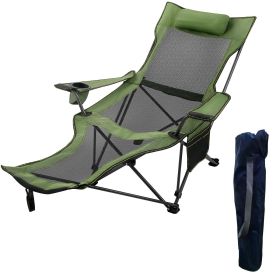 Folding Camp Chair 330 lbs Capacity w/ Footrest Mesh Lounge Chair (orange,green: Green)