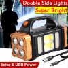 Multifunctional Solar LED+COB Light With Handle; USB Charging Waterproof for Outdoor Camping Safety Emergency at Night